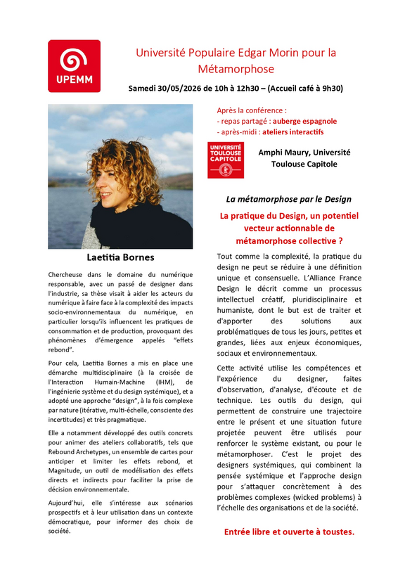 Conférence de Laetitia Bornes : La métamorphose par le design